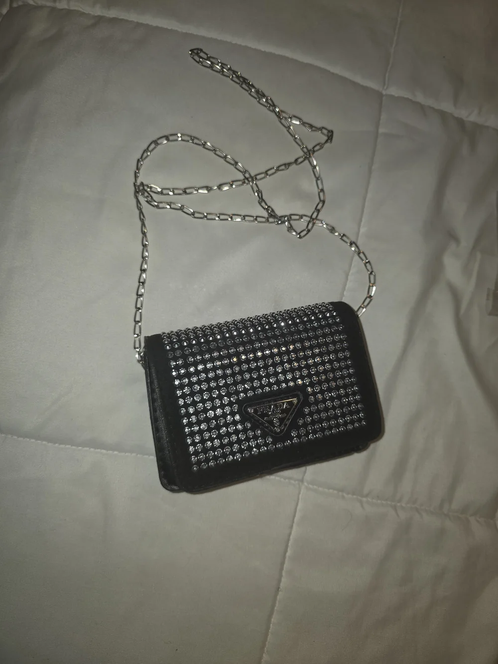 Prada Black Crystal-Studded Chain Crossbody